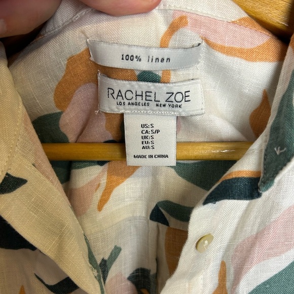 Rachel Zoe Lemons Novelty Print 100% Linen size S Button Down Natural Breathable - Picture 8 of 11